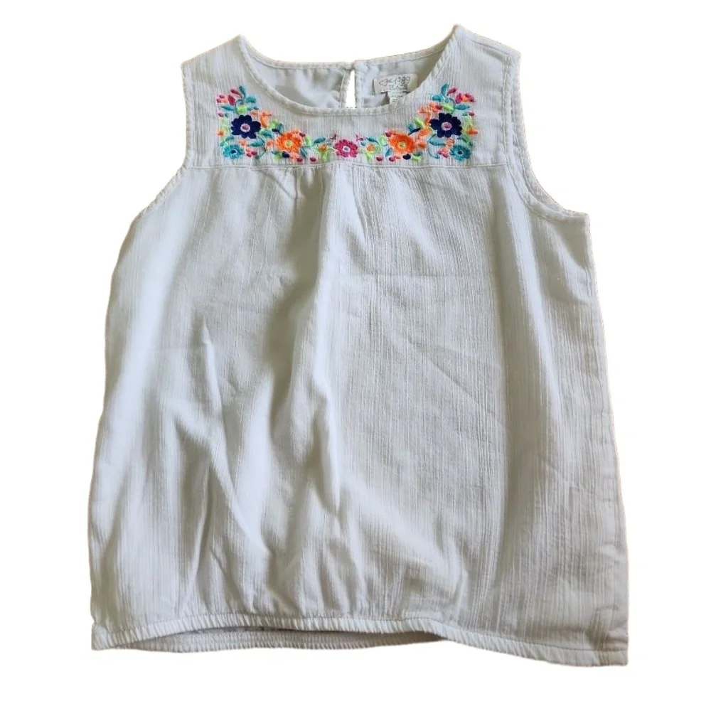 Children's Place Girls‎ Sleeveless Shirt Size XL White Floral Embroidery Boho